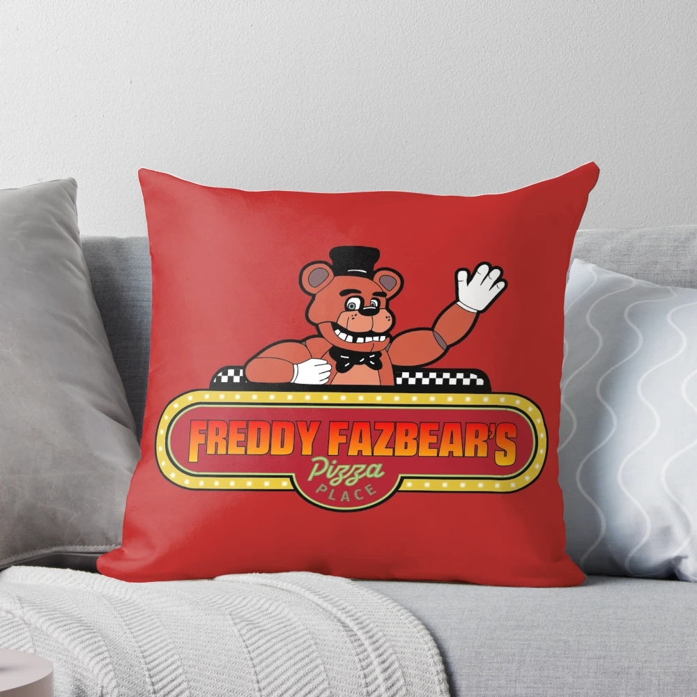 Five Nights at Freddy's Freddy Fazbear movie sign pillow with Freddy's head and the FNAF logo