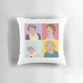 Golden Girls Pastel Throw Pillow featuring the iconic characters from the classic 80s sitcom