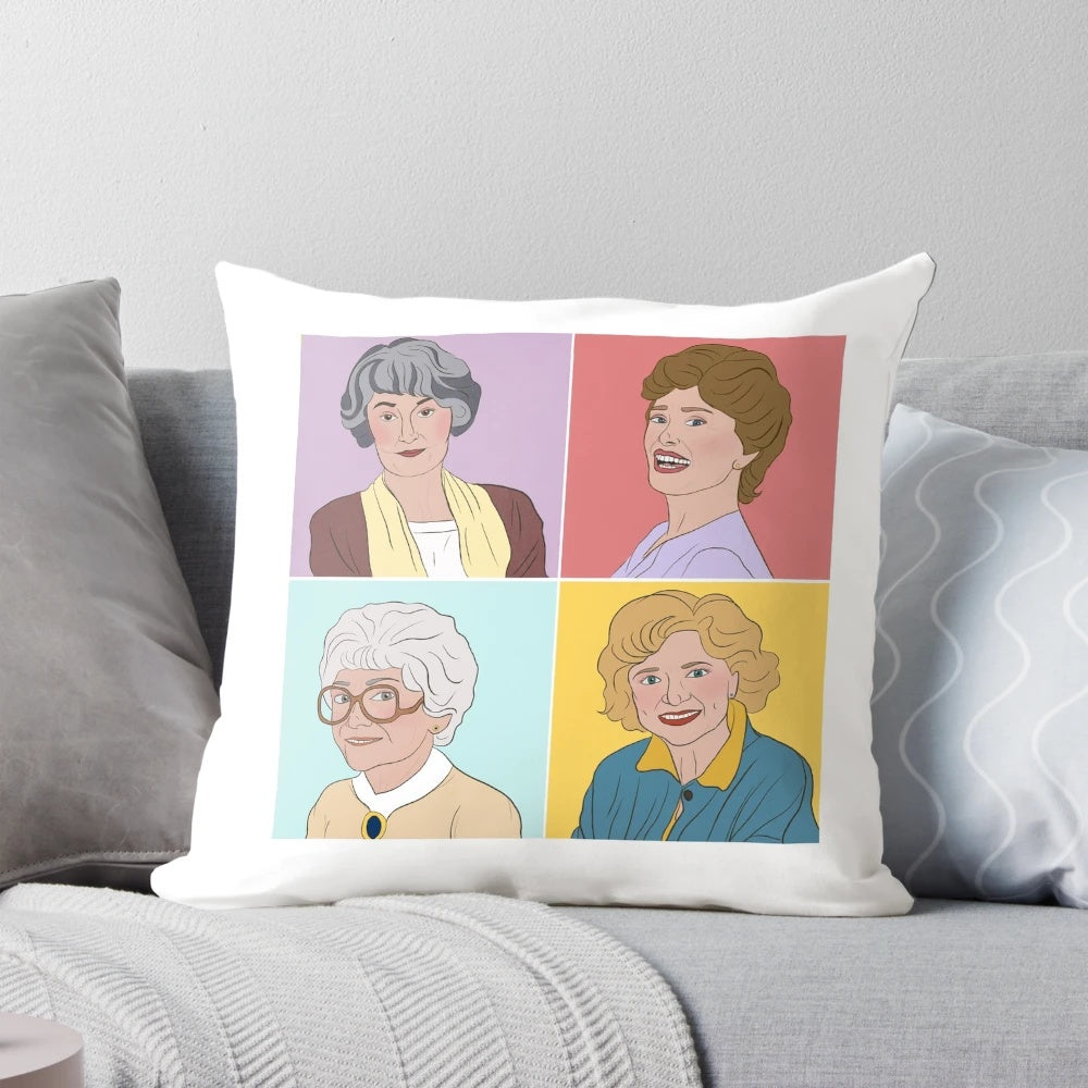 Golden Girls Pastel Throw Pillow featuring the iconic characters from the classic 80s sitcom
