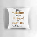 A high-quality throw pillow featuring the iconic characters and quotes from the hit Broadway musical Hamilton.