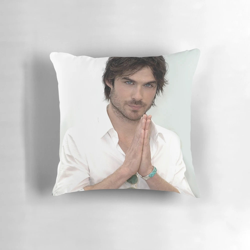 Ian Somerhalder as Damon Salvatore from the hit TV series The Vampire Diaries printed on a soft, comfortable pillow