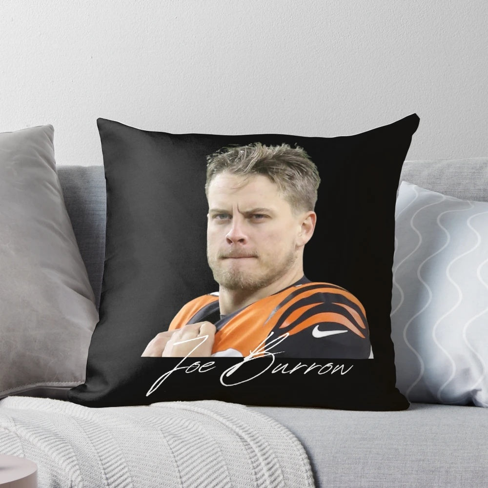 Joe Burrow signed design pillow featuring the Cincinnati Bengals quarterback in action