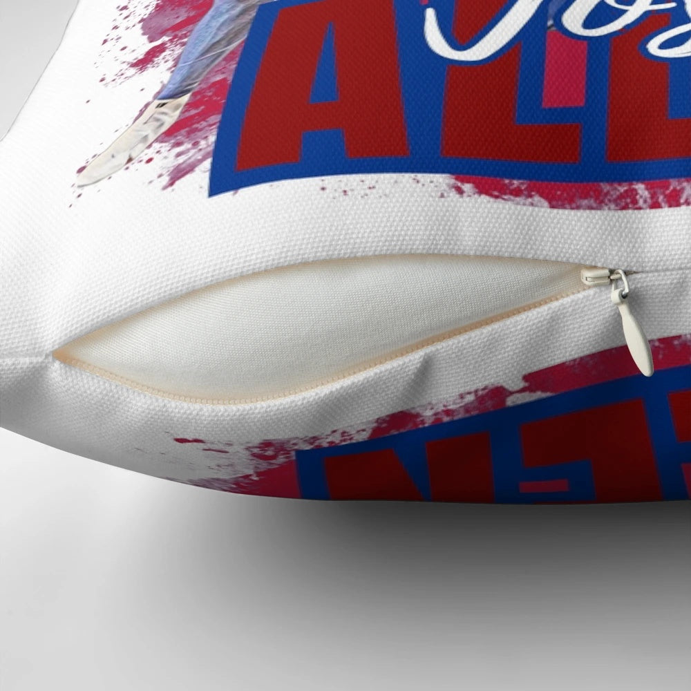 A soft, custom-made pillow featuring an illustration of Buffalo Bills quarterback Josh Allen.