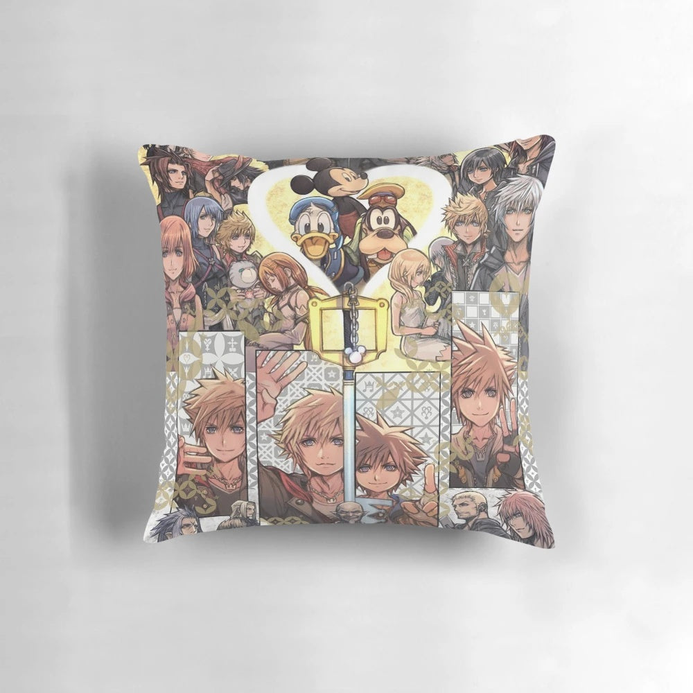 Kingdom Hearts 4 themed pillow cover featuring Sora and Kairi, the main protagonists of the popular video game series.