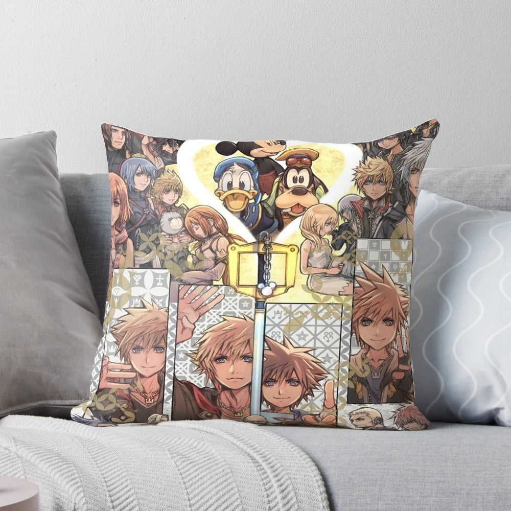 Kingdom Hearts 4 themed pillow cover featuring Sora and Kairi, the main protagonists of the popular video game series.