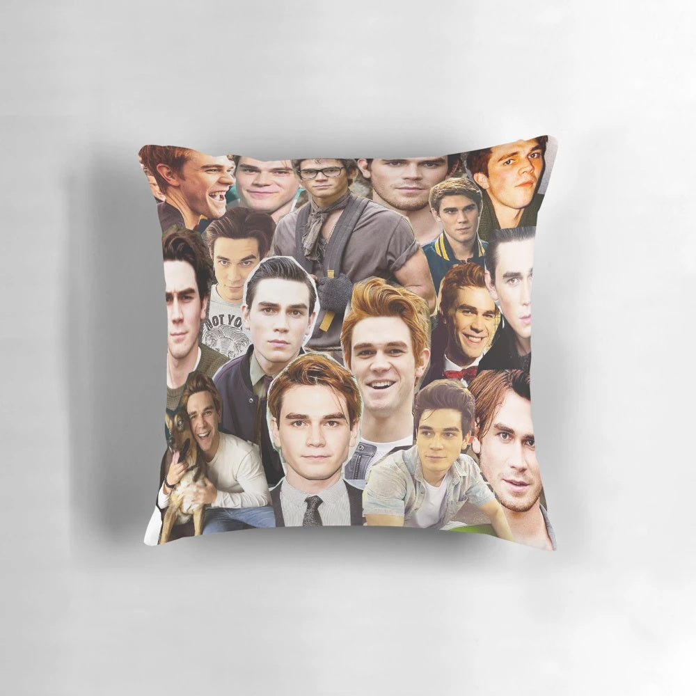 Colorful collage pillow featuring KJ Apa as Archie Andrews from the hit TV series Riverdale