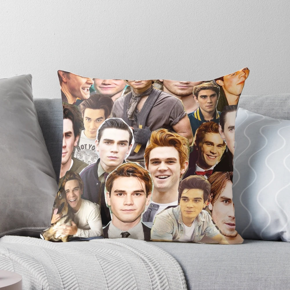 Colorful collage pillow featuring KJ Apa as Archie Andrews from the hit TV series Riverdale