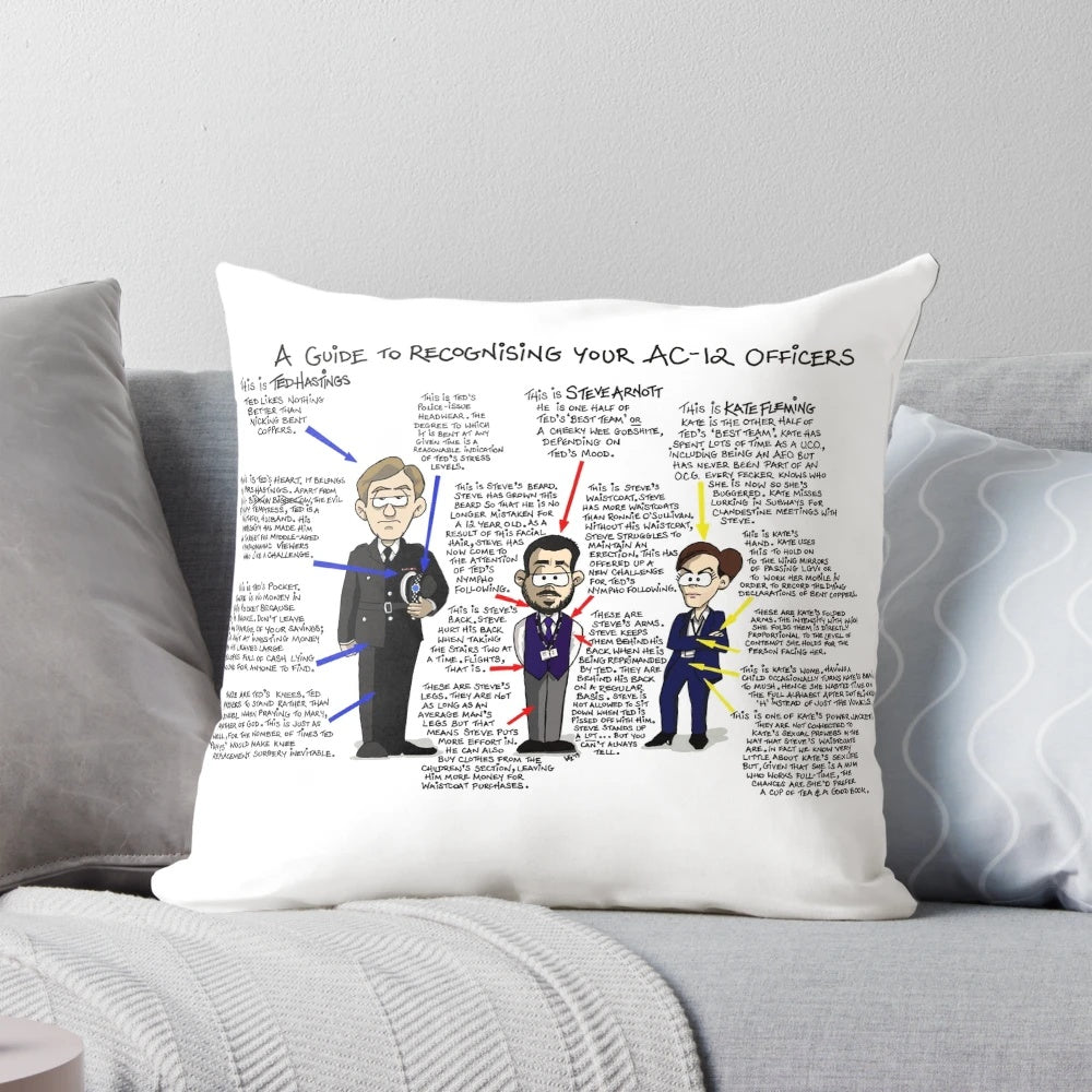 "Plush line of duty ac12 investigative unit guide pillow with characters ted hastings, steve arnott, and kate fleming"