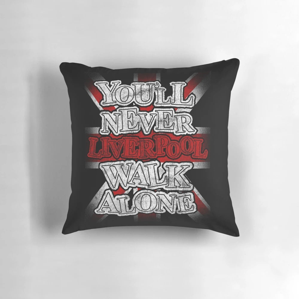 Soft, plush throw pillow featuring the Liverpool FC slogan 'You'll Never Walk Alone'
