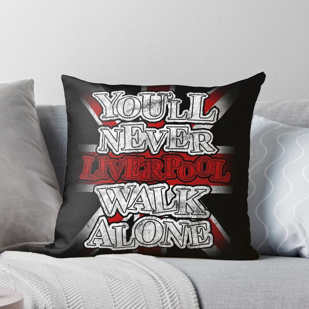 Soft, plush throw pillow featuring the Liverpool FC slogan 'You'll Never Walk Alone'
