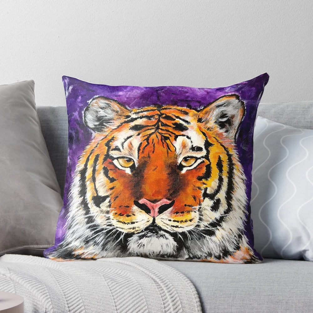 Vibrant LSU Tigers-themed pillow designed by Sarah Clostio