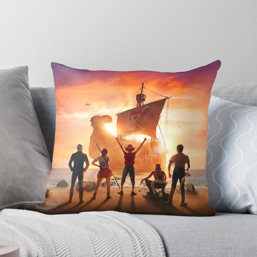 Soft, high-quality One Piece anime-themed pillow featuring characters like Zoro, Crocodile, and Kaido