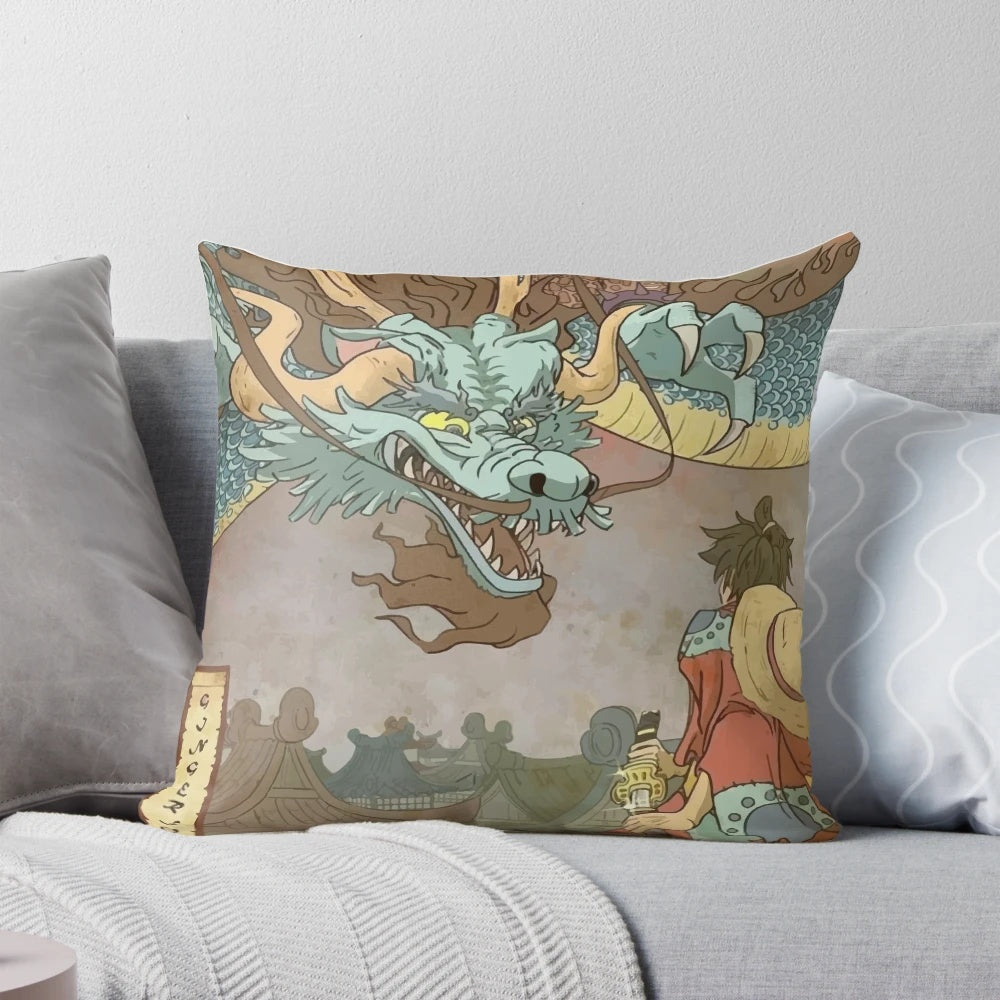 One Piece Luffy vs Kaido Traditional Japanese Art Style Pillow