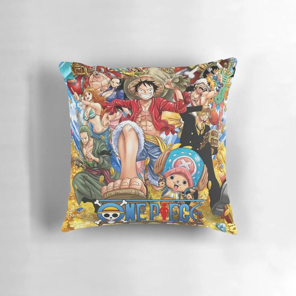 One Piece (OP) themed pillow with collage of popular anime characters