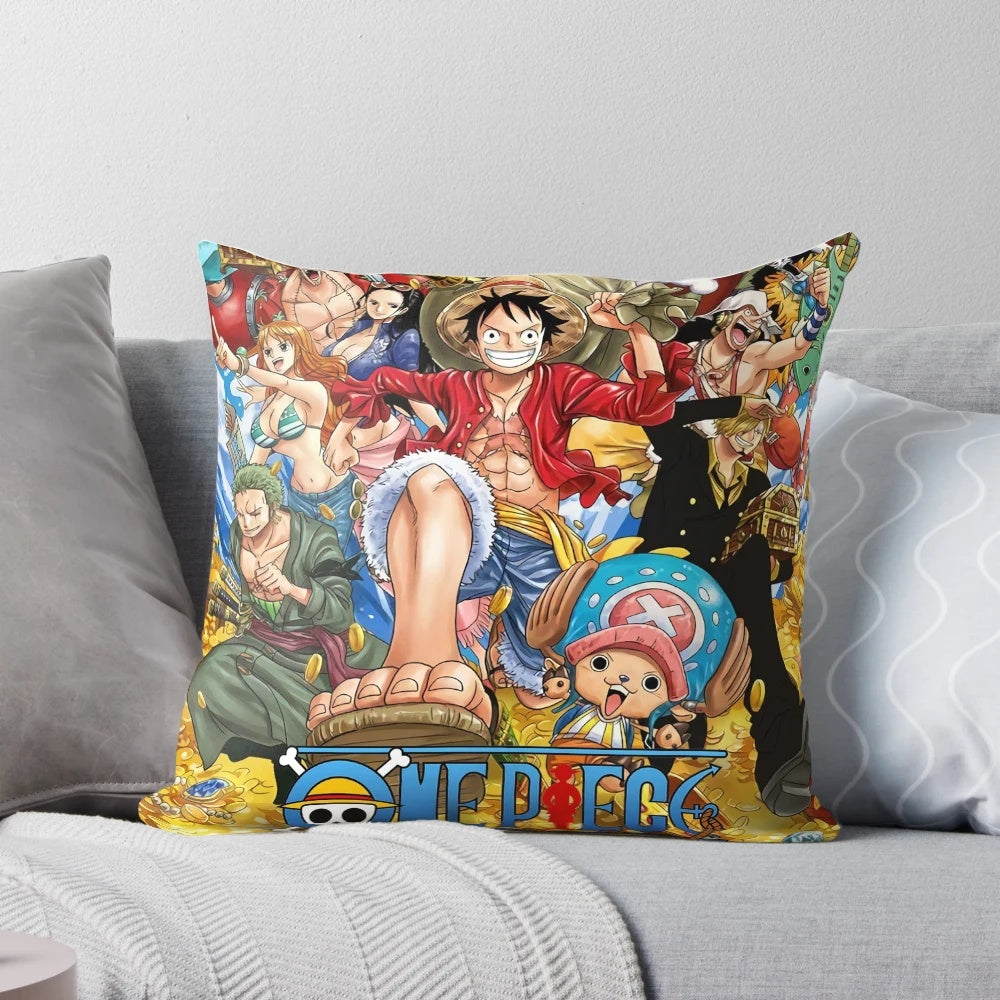 One Piece (OP) themed pillow with collage of popular anime characters