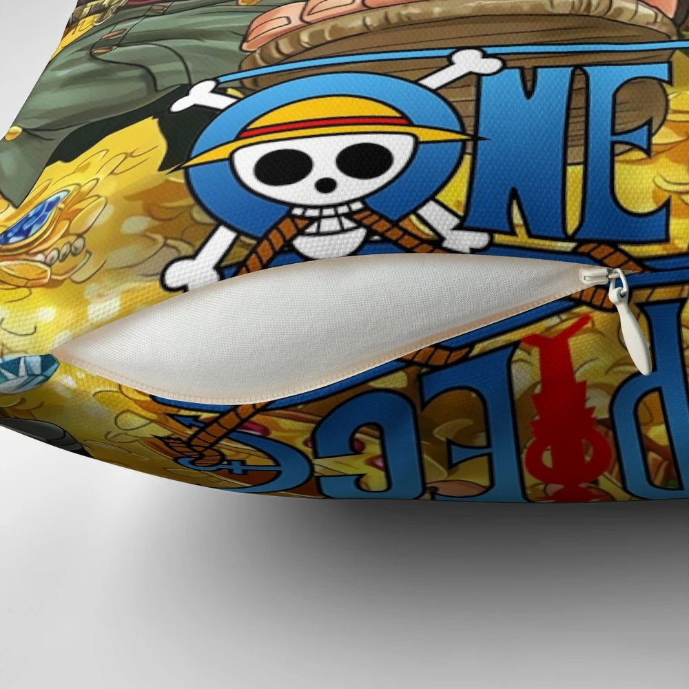 One Piece (OP) themed pillow with collage of popular anime characters