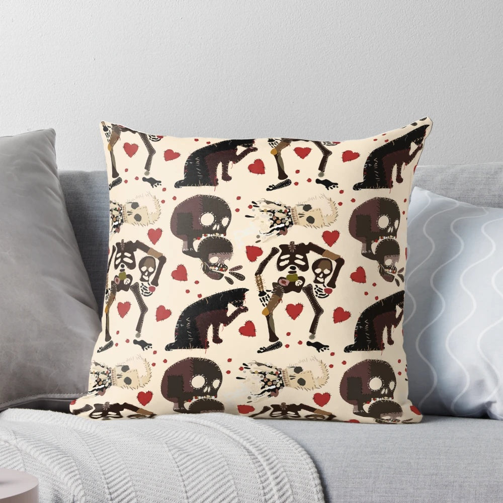 An officially licensed "Our Flag Means Death" themed decorative pillow featuring the show's logo and characters.