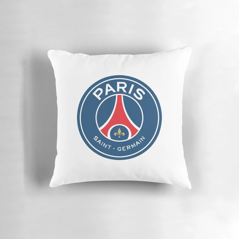 Paris Saint-Germain logo printed on a plush throw pillow