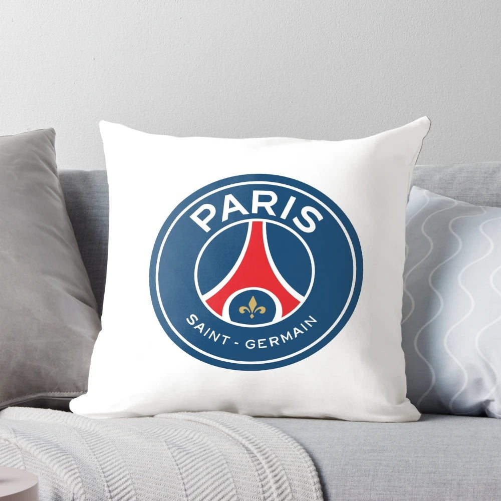 Paris Saint-Germain logo printed on a plush throw pillow