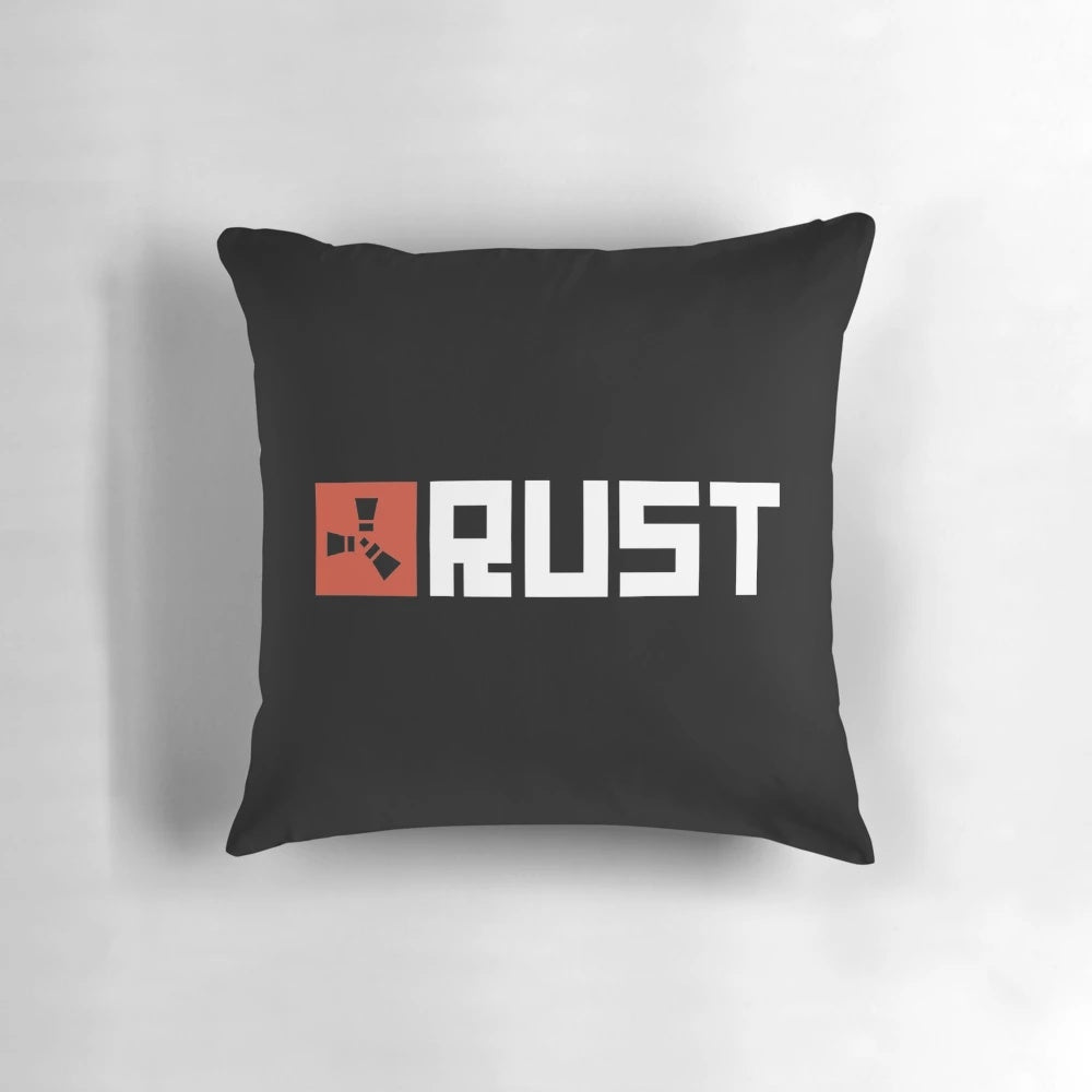 Plush Rust game logo pillow for gaming enthusiasts