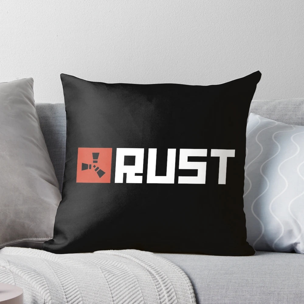 Plush Rust game logo pillow for gaming enthusiasts