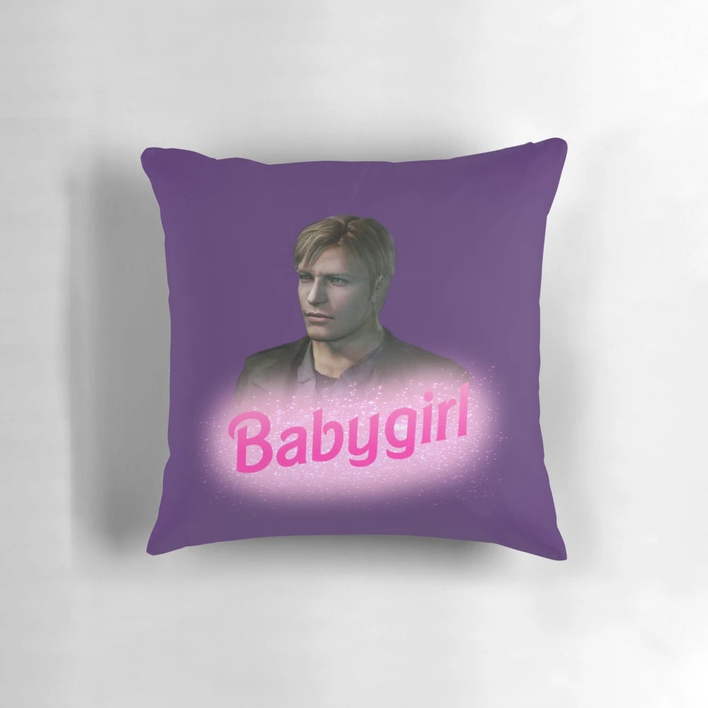 Soft, plush pillow featuring the iconic character James Sunderland from the Silent Hill video game series.