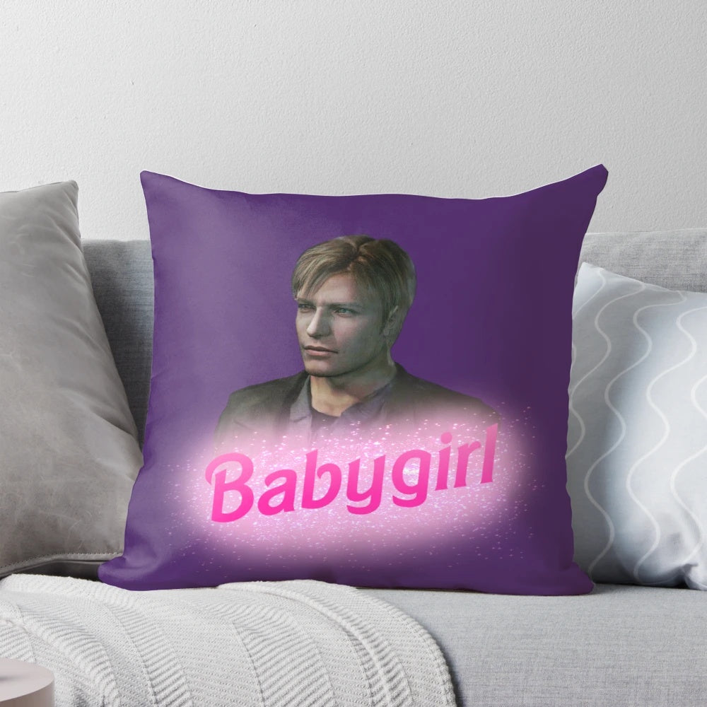 Soft, plush pillow featuring the iconic character James Sunderland from the Silent Hill video game series.