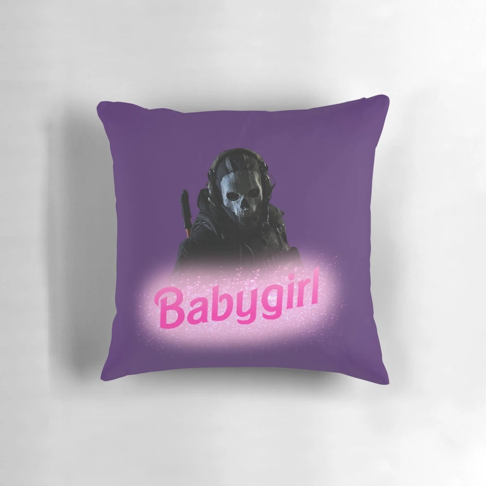 Soft and plush Simon Ghost Riley Babygirl-themed pillow for Call of Duty video game enthusiasts