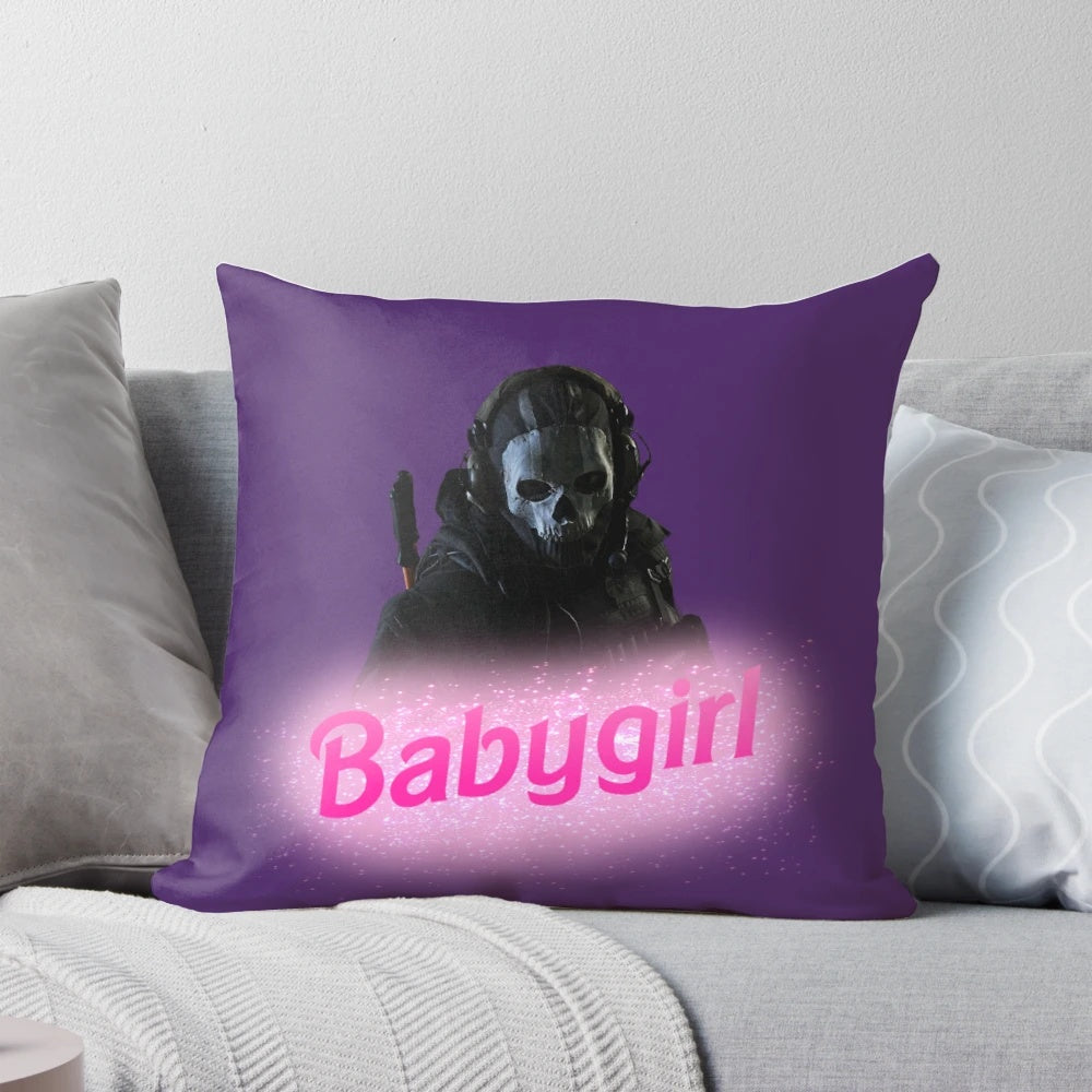 Soft and plush Simon Ghost Riley Babygirl-themed pillow for Call of Duty video game enthusiasts