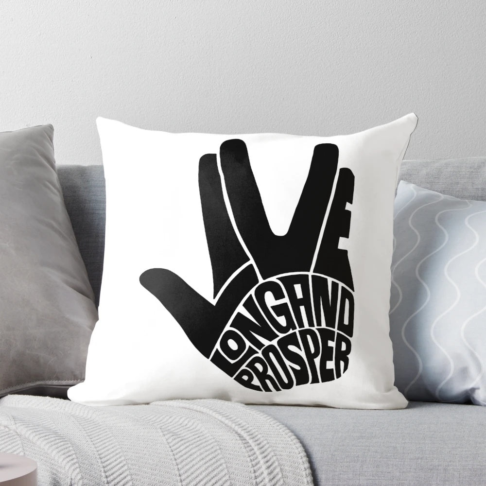 Star Trek "Live Long and Prosper" decorative throw pillow featuring Spock's iconic hand gesture