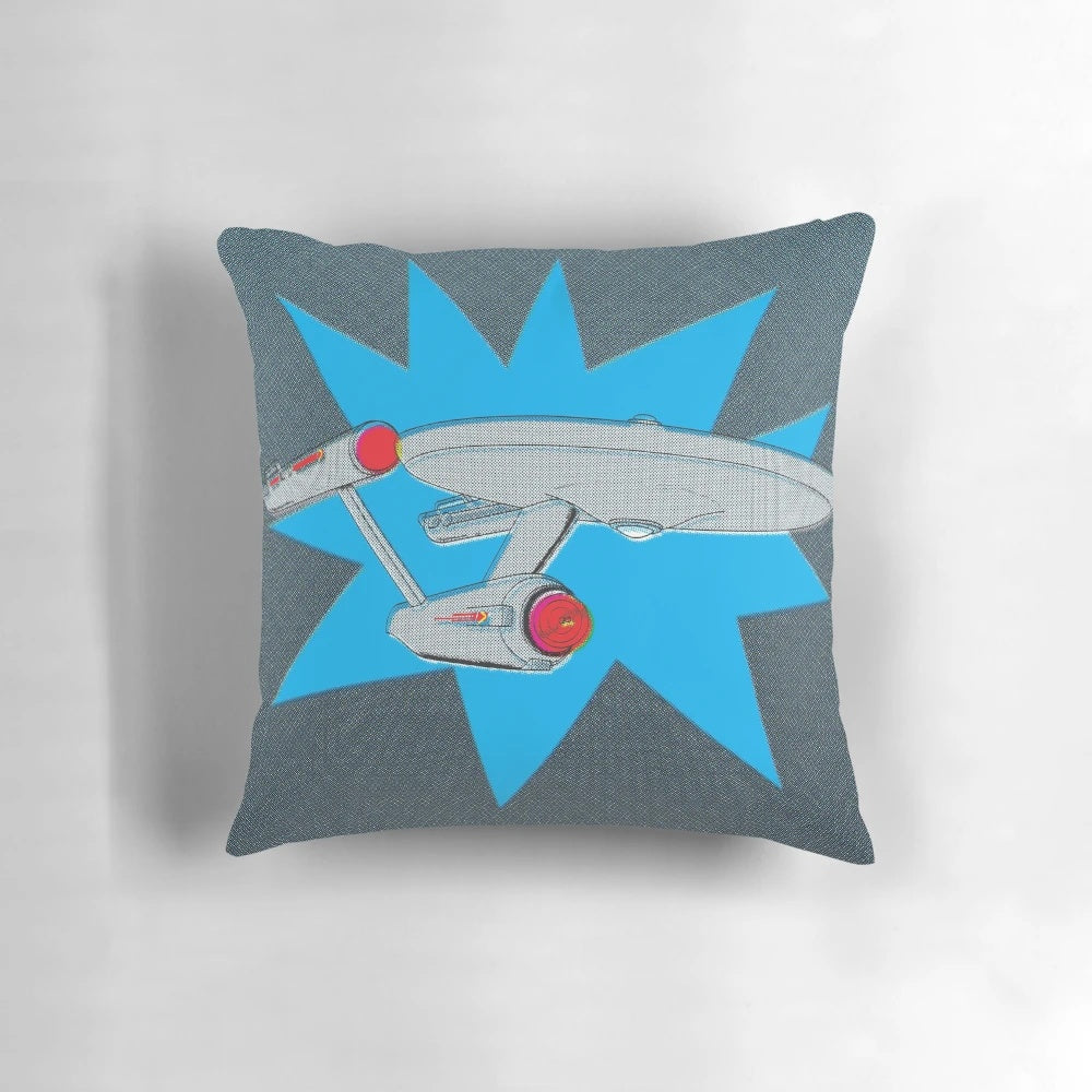 A plush, comfortable pillow featuring the iconic NCC-1701 starship from the original Star Trek series.