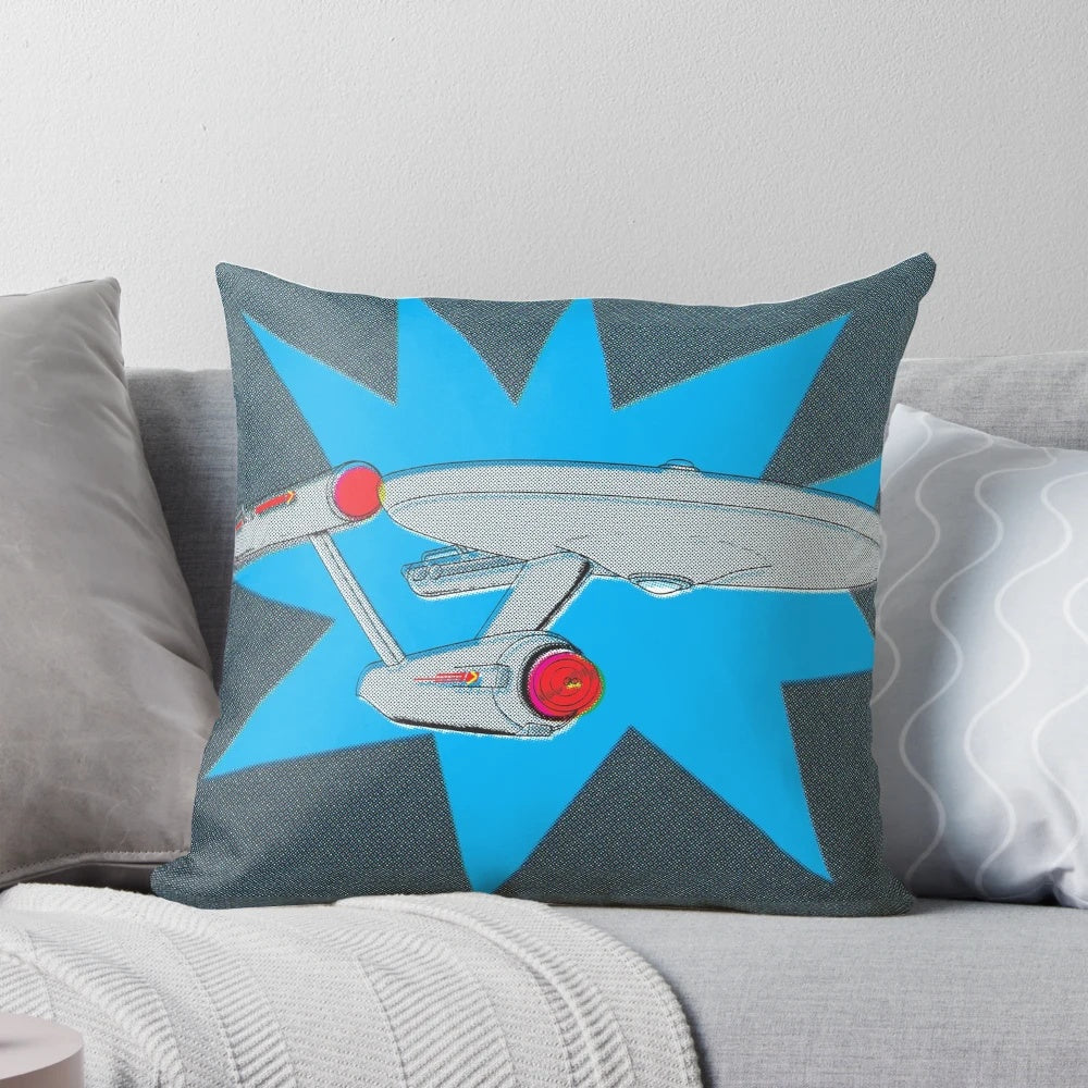 A plush, comfortable pillow featuring the iconic NCC-1701 starship from the original Star Trek series.