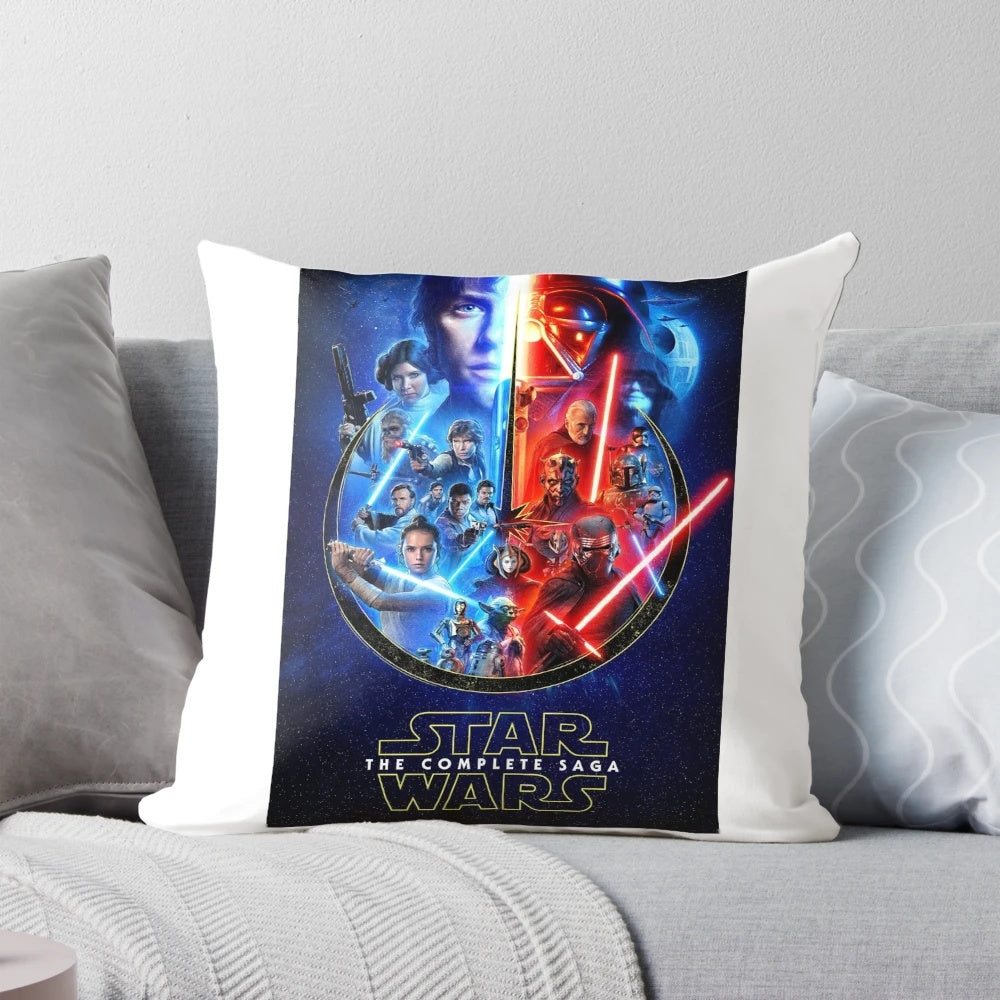 Star Wars movie-themed pillow featuring vintage-style movie posters