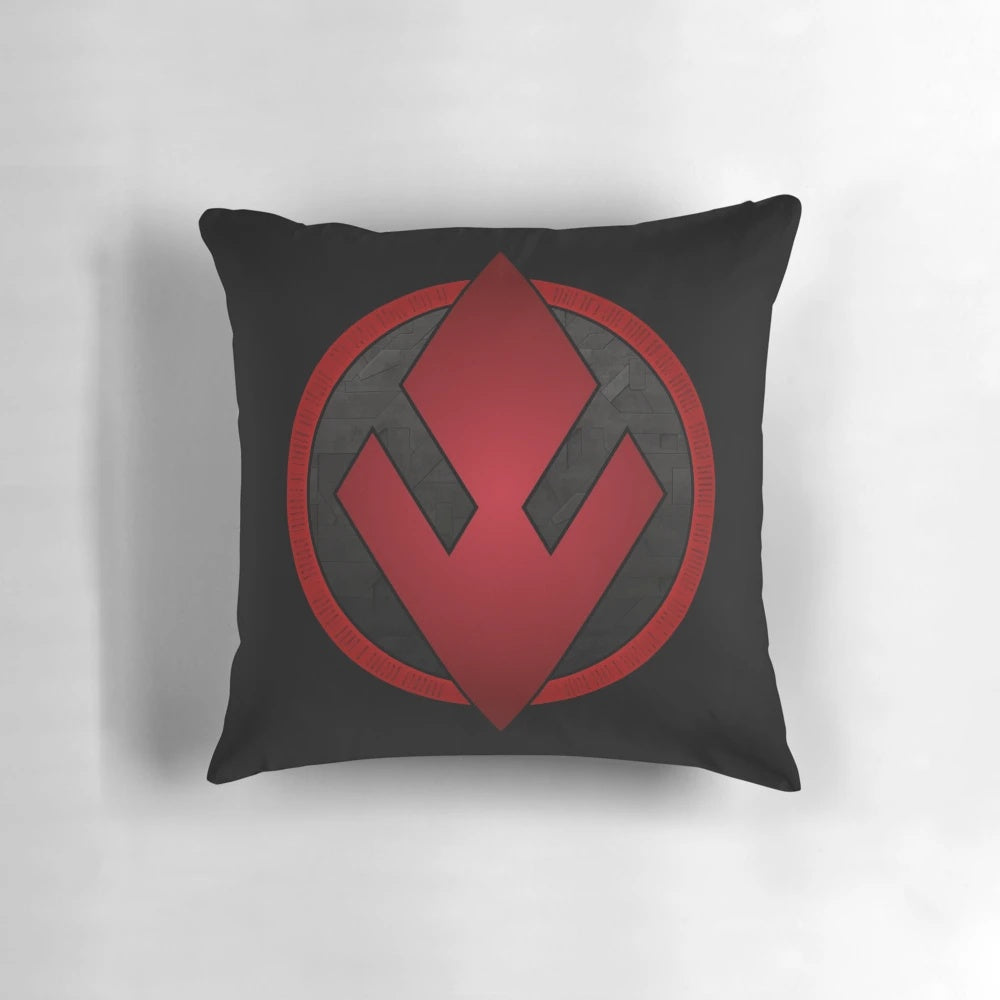 Stylized Sith logo printed on a plush, soft pillow for Star Wars fans