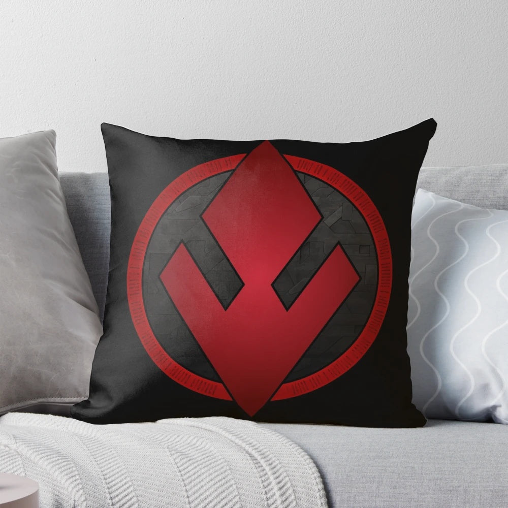 Stylized Sith logo printed on a plush, soft pillow for Star Wars fans