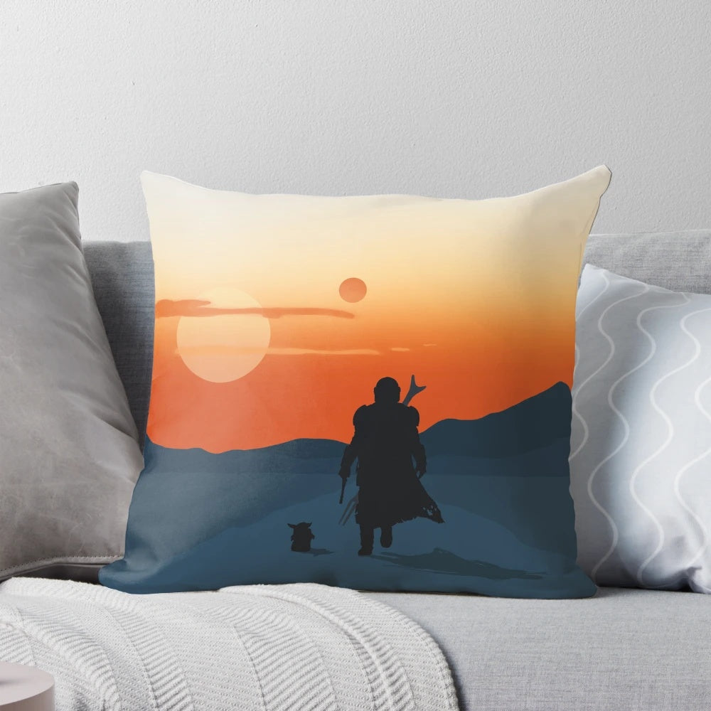 A decorative throw pillow featuring the iconic "This Is The Way" quote from the Star Wars: The Mandalorian series, with an image of the Mandalorian and Grogu.