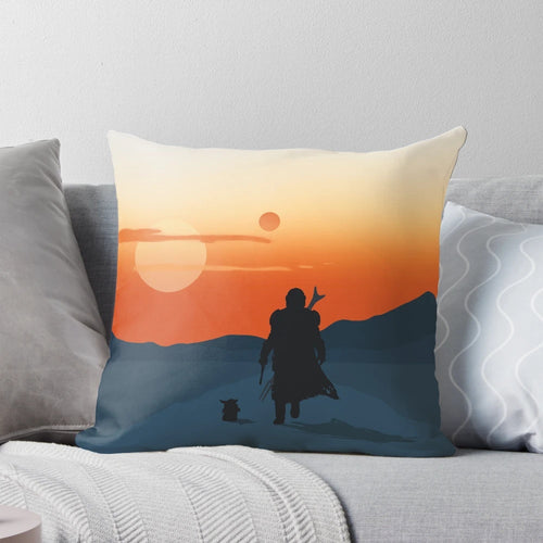 A decorative throw pillow featuring the iconic "This Is The Way" quote from the Star Wars: The Mandalorian series, with an image of the Mandalorian and Grogu.