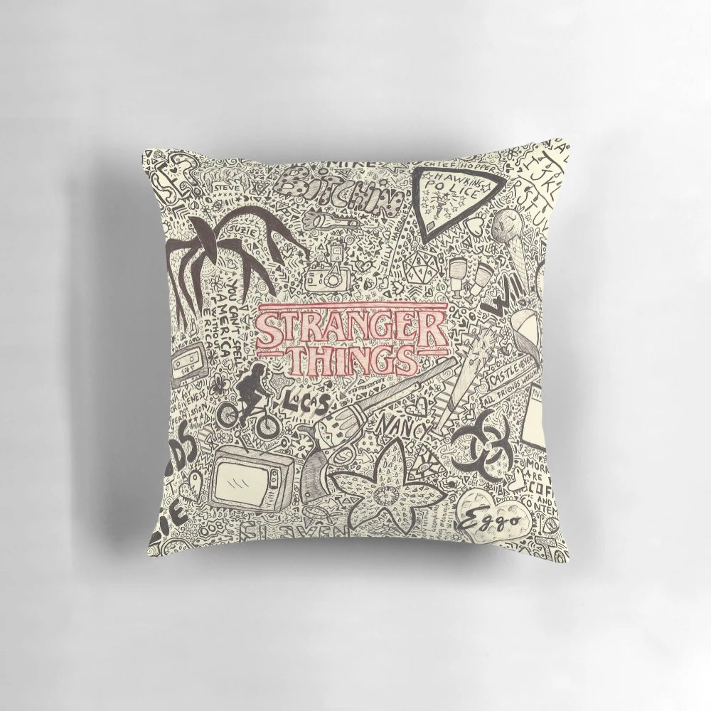 Officially licensed Stranger Things pillow with images of Eleven, Lucas, and the Demogorgon from the hit Netflix series.
