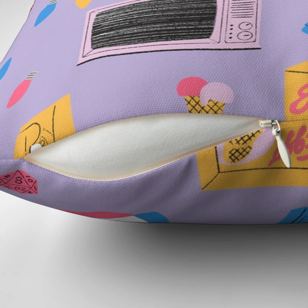 A custom purple pillow featuring a Stranger Things design and illustration, perfect for Netflix fans.