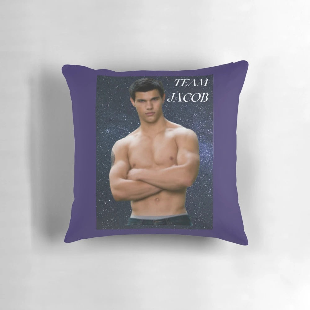 Soft and plush Team Jacob (Twilight) pillow with the iconic Native American character Jacob Black