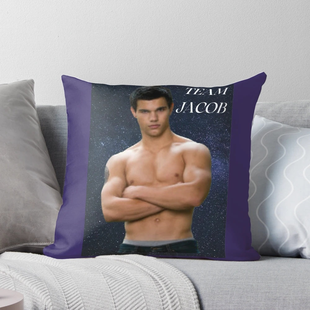 Soft and plush Team Jacob (Twilight) pillow with the iconic Native American character Jacob Black