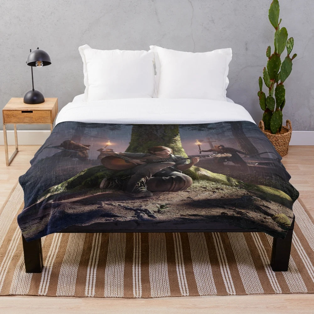 The Last of Us Part 2 Inspired Plush Blanket with Ellie and Joel Design