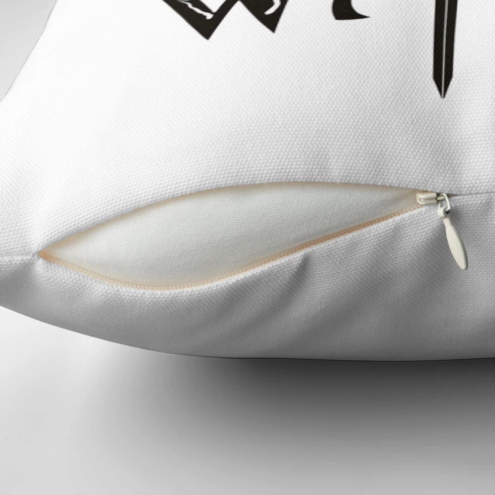 A plush, high-quality pillow featuring the iconic "Toss a Coin to Your Witcher" design from the Netflix series The Witcher.