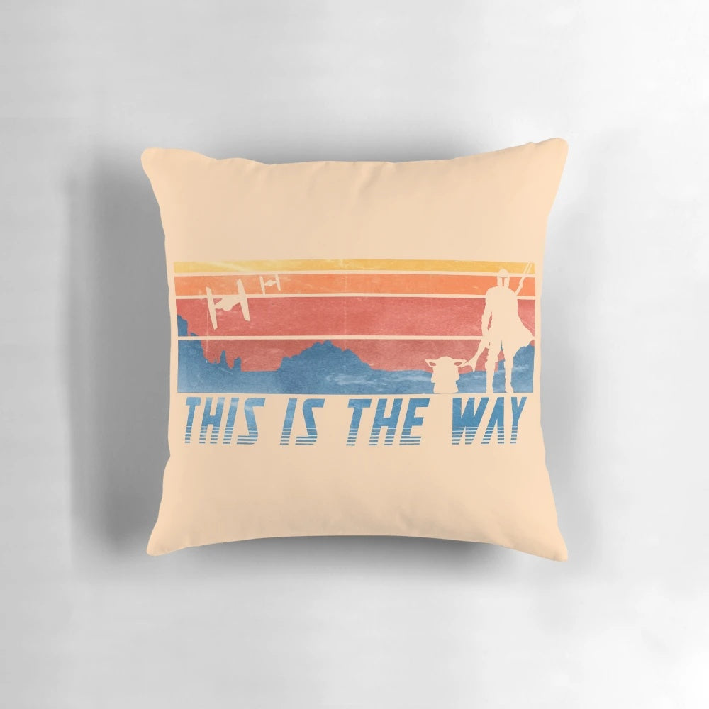 Soft, plush pillow featuring the iconic "This is the Way" phrase from the hit Star Wars series, The Mandalorian.
