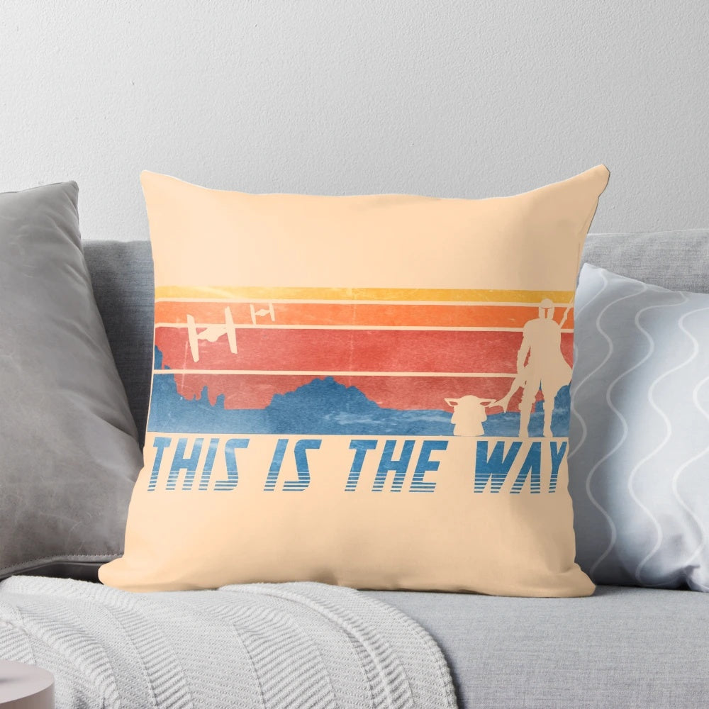 Soft, plush pillow featuring the iconic "This is the Way" phrase from the hit Star Wars series, The Mandalorian.