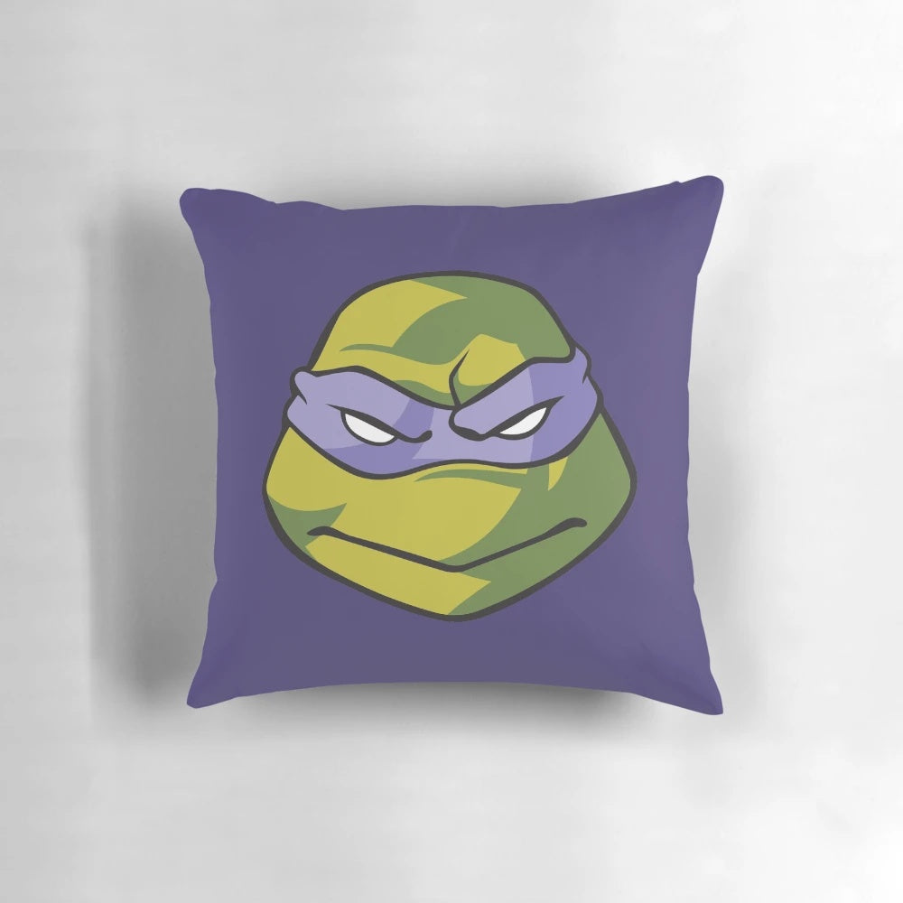 Officially licensed TMNT Donatello face throw pillow, featuring the iconic character from the 1980s cartoon series.