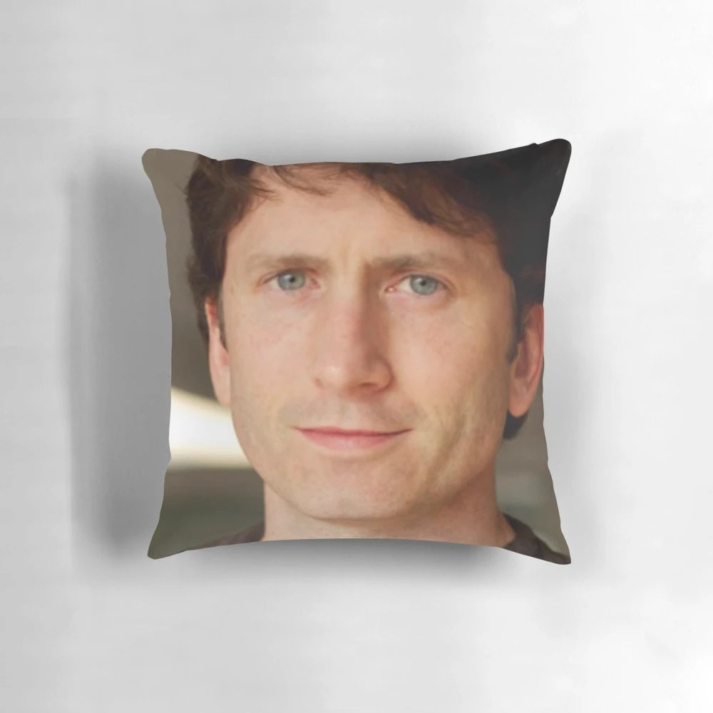 A plush, comfortable pillow featuring the likeness of Bethesda's Todd Howard, perfect for gaming enthusiasts.
