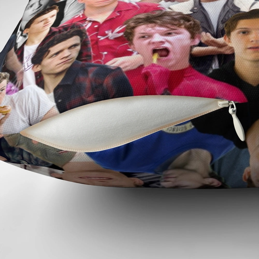 Soft plush college pillow featuring a graphic of actor Tom Holland as Spider-Man