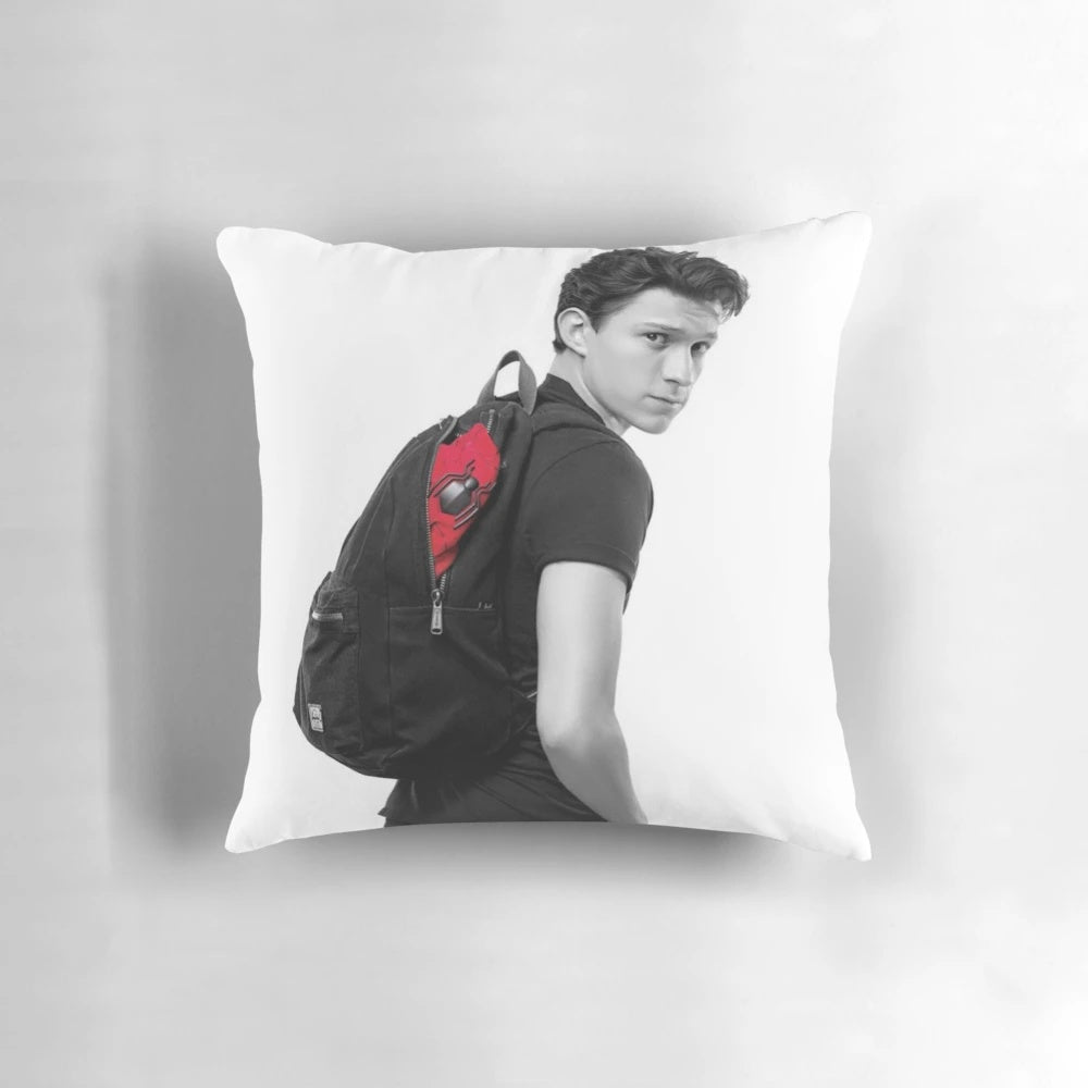 Soft and plush pillow featuring a high-quality image of actor Tom Holland as Spider-Man from the Marvel Cinematic Universe.