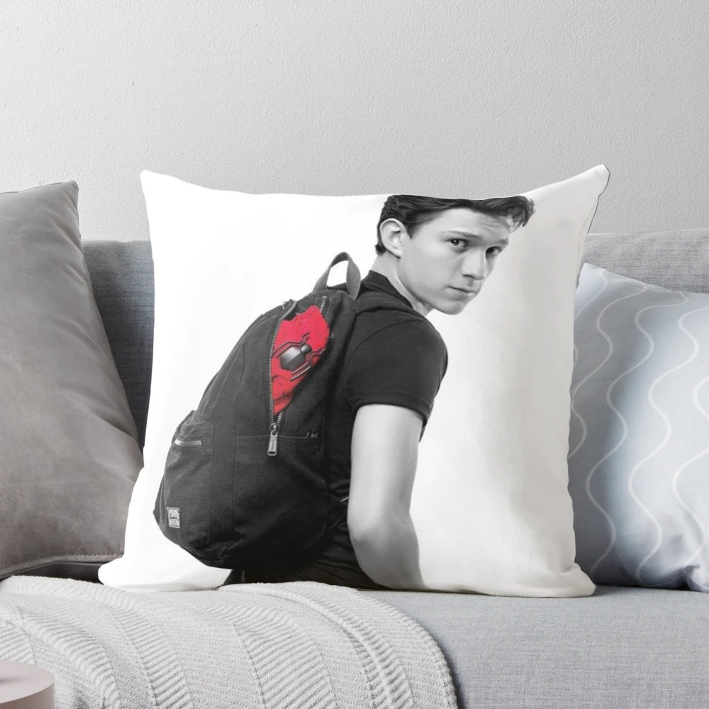 Soft and plush pillow featuring a high-quality image of actor Tom Holland as Spider-Man from the Marvel Cinematic Universe.